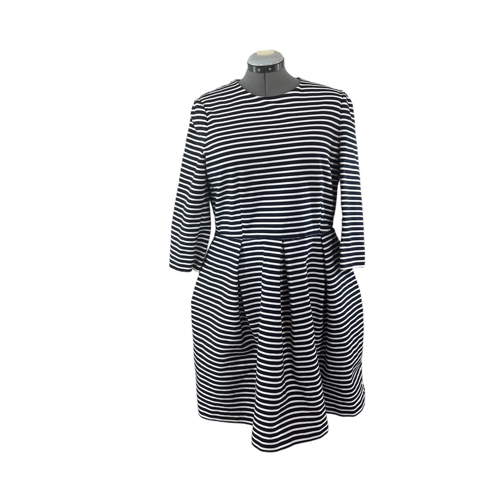 GAP Ponte Knit Blue/White Striped 3/4 Sleeve Dress Pockets Womens Size 18